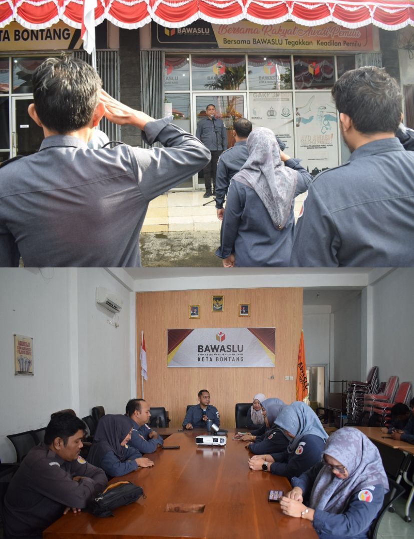 Apel dan briefing rutin awal pekan yang dilaksanakan Bawaslu Bontang, Senin (4/8/2025).