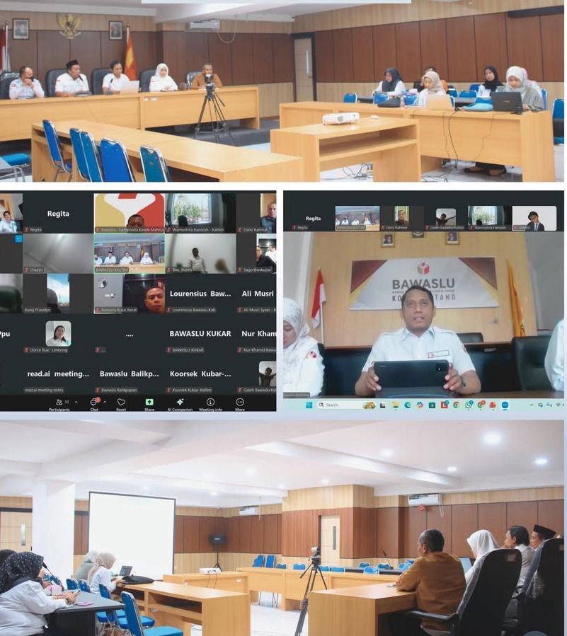Ketua dan anggot Bawaslu Kota Bontang mengikuti kegiatan Rapat Koordinasi dan Konsolidasi Awal Tahun yang diselenggarakan Bawaslu Provinsi Kalimantan Timur, Rabu (14/01/2026) yang dilaksanakan secara daring dan luring